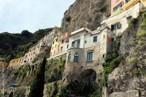 Picturesque buildings in the rocks in Amalfi/ Italy (close-up) 