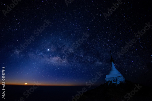 Milky Way Galaxy Mulayit taung pagoda on top of the mountain  the pagoda located in Kayin State Myanmar