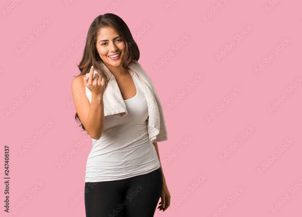 Full body young fitness curvy woman inviting to come Full body young fitness curvy woman inviting to come