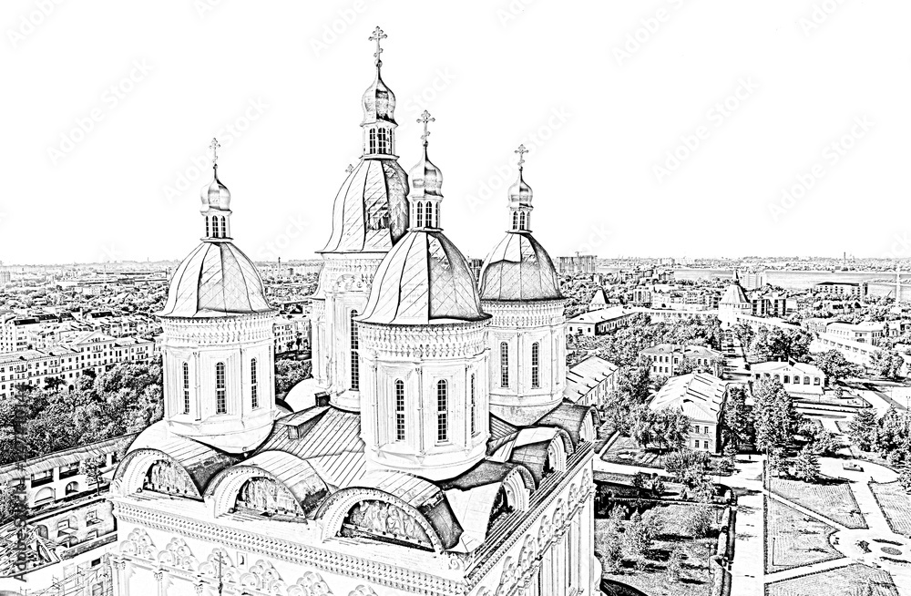 Assumption Cathedral and the bell tower of the Astrakhan Kremlin. Russia