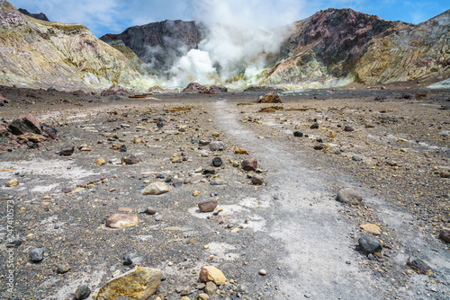 smoke in volcanic crater on white island,new zealand 15