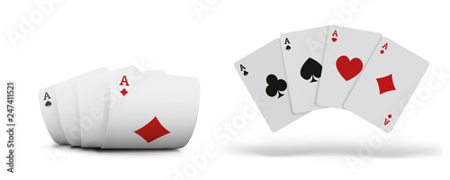 Playing cards set for poker in casino. Gambling concept on white background. The combination of playing cards.