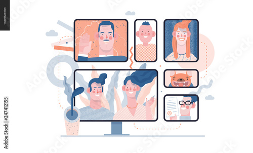 Technology 3 -Video conferencing technology - modern flat vector concept digital illustration video conference metaphor, digital communication. Creative landing web page design template