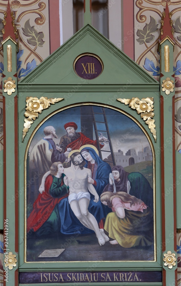 13th Stations of the Cross,Jesus' body is removed from the cross, church of Saint Matthew in Stitar, Croatia 13th Stations of the Cross,Jesus' body is removed from the cross, church of Saint Matthew in Stitar, Croatia