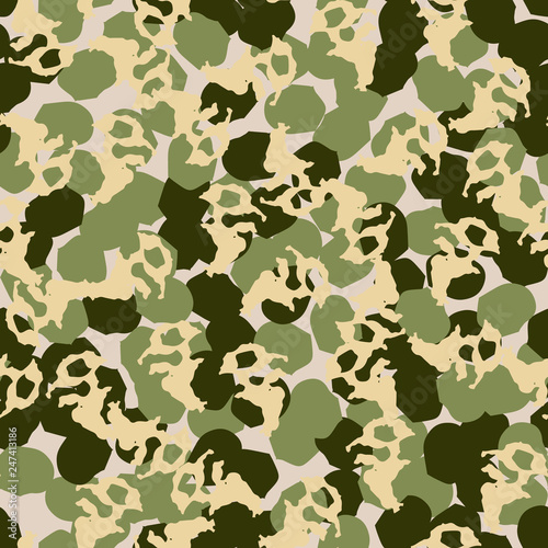 Forest camouflage of various shades of green, beige and yellow colors