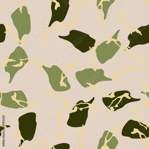 Forest camouflage of various shades of green, beige and yellow colors