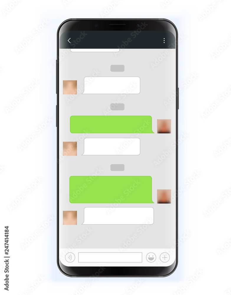 Modern frameless smartphone mockup with chat interface layout. Vector clip-art isolated on white background Modern frameless smartphone mockup with chat interface layout. Vector clip-art isolated on white background