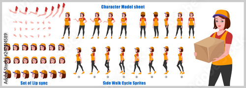 Character Model sheet with walk cycle animation sprites and lip syncing 
