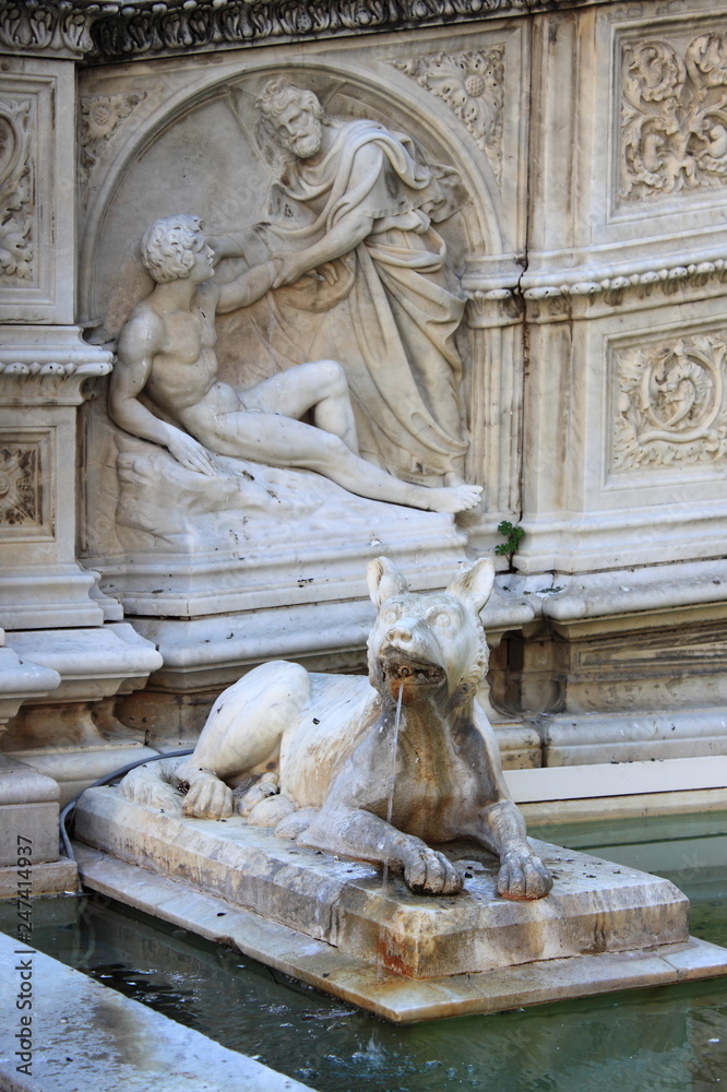 Detail of the Fountain of Joy in Siena, Italy