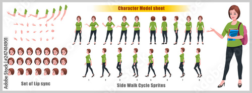 Character Model sheet with walk cycle animation sprites and lip syncing 