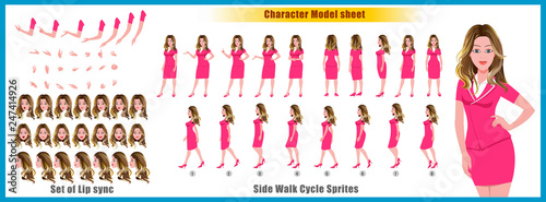 Character Model sheet with walk cycle animation sprites and lip syncing 