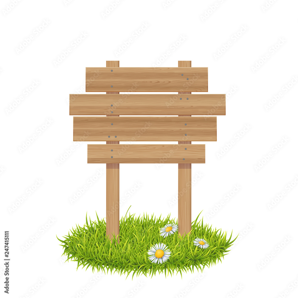 Wooden Board On Grass Wooden Board On Grass