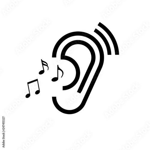 icon human ear listening to music black isolated on white background