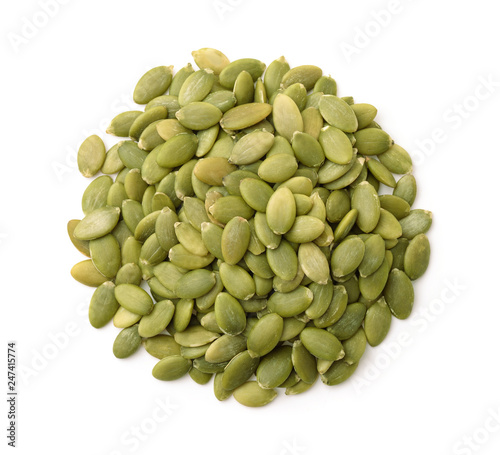 Top view of  shelled pumpkin seeds photo