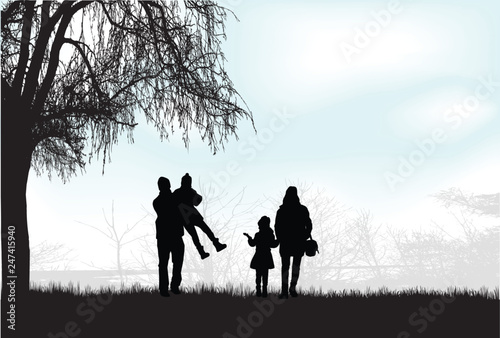 Family silhouettes in nature.