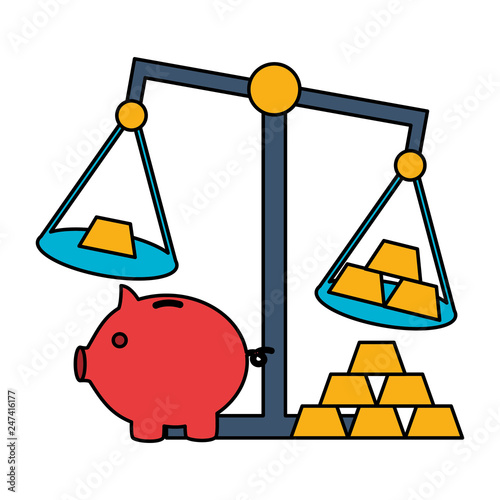 piggy bank gold bars scale stock market