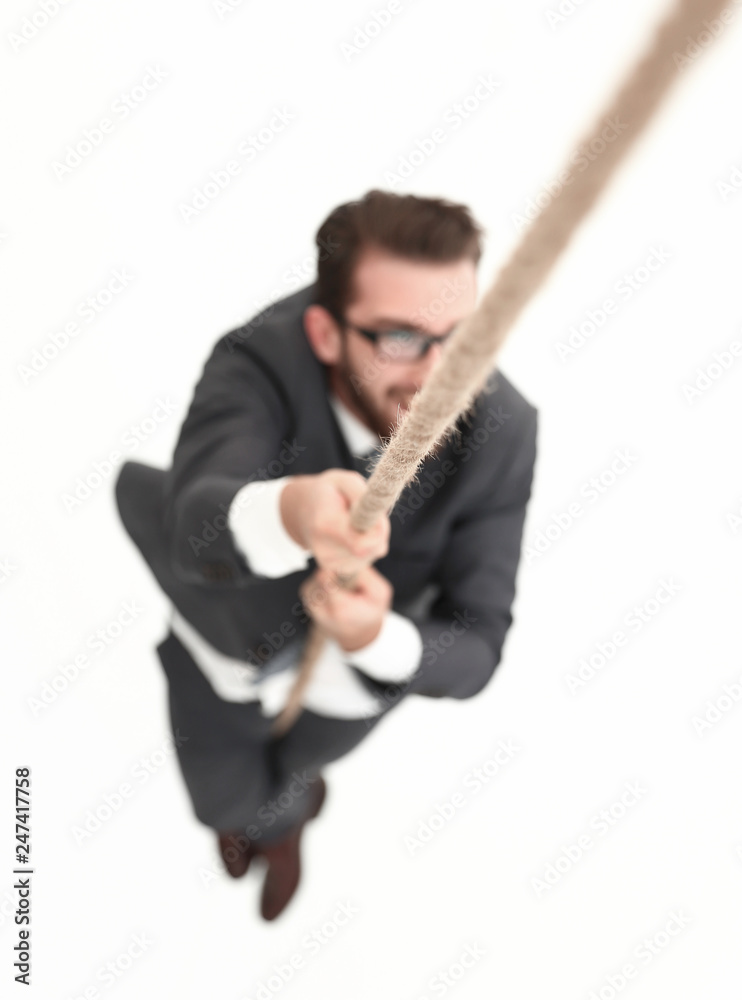successful businessman climbing the rope successful businessman climbing the rope