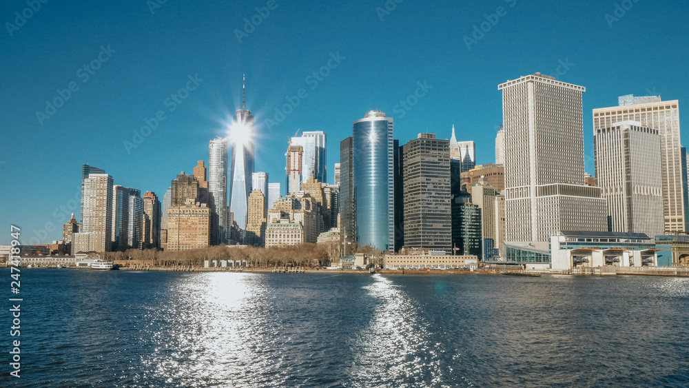 Amazing Manhattan Skyline downtown view from Hudson River