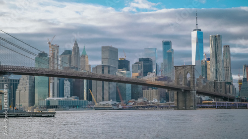Amazing view over the skyline of Manhattan with Brooklyn Bridge