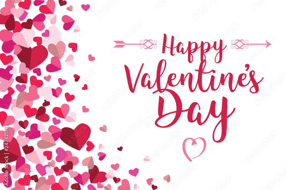 Happy Valentines Day Text Floating Hearts Side Vector Illustration 1