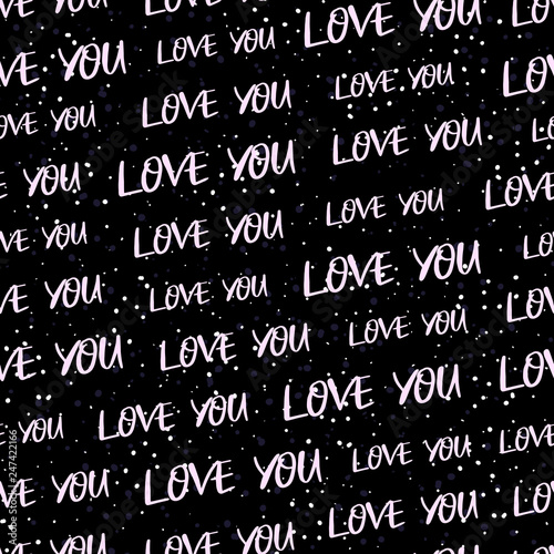 Fotografie Vector seamless pattern Happy Valentine's Day on an isolated black background