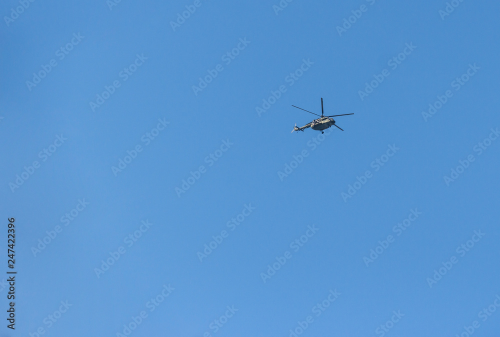 blue sky on which helicopter flies blue sky on which helicopter flies