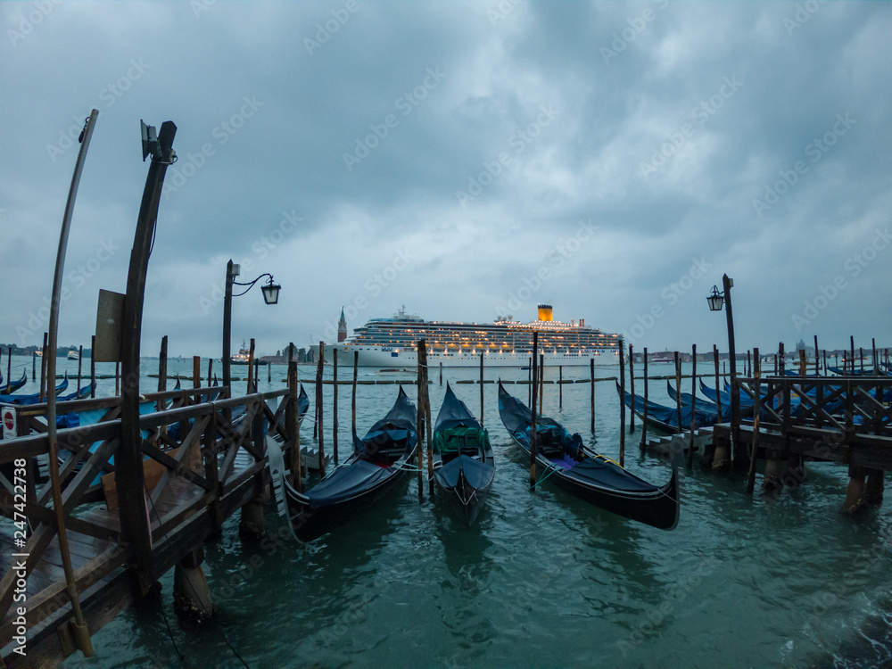 Cruise arriving Venice in winter