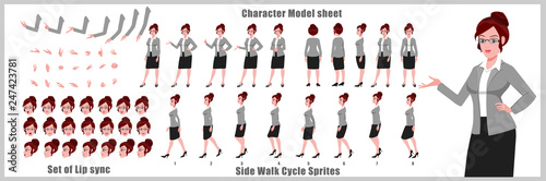 Character Model sheet with walk cycle animation sprites and lip syncing 