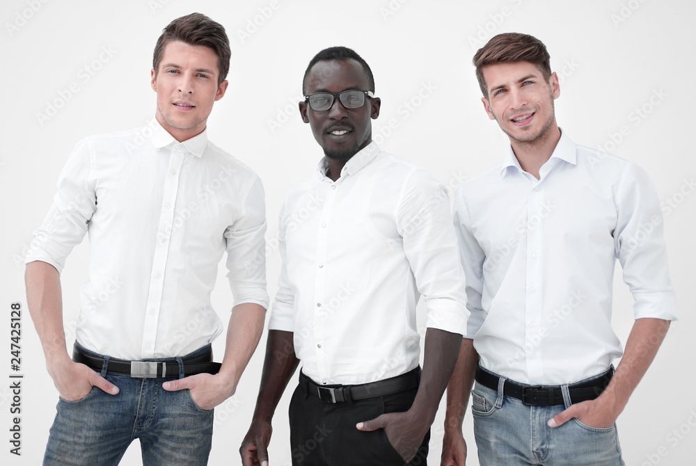three modern business people standing together. three modern business people standing together.