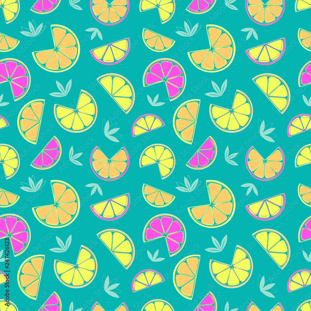 Hand drawn sliced citrus seamless pattern Hand drawn sliced citrus seamless pattern