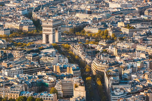 Arc de Triomphe in Paris aerial panoramic view photo