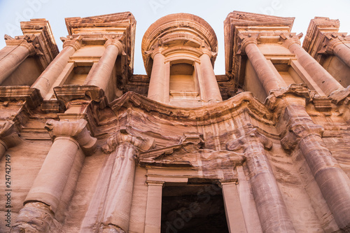 Closeup of the Monastery (Al Deir) monument in Petra Park, Jordan