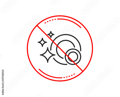 No or stop sign. Cleaning dishes line icon. Dishwasher sign. Clean tableware sign. Caution prohibited ban stop symbol. No  icon design.  Vector