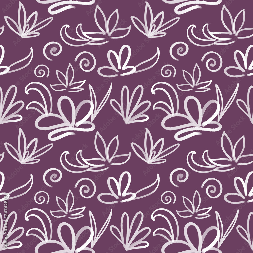 Seamless flower pattern on dark purple background