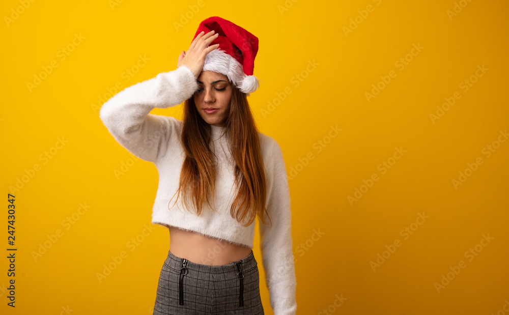 Young pretty woman holding gift forgetful, realize something Young pretty woman holding gift forgetful, realize something