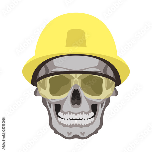 human skull in a helmet, vector illustration , flat style ,front 