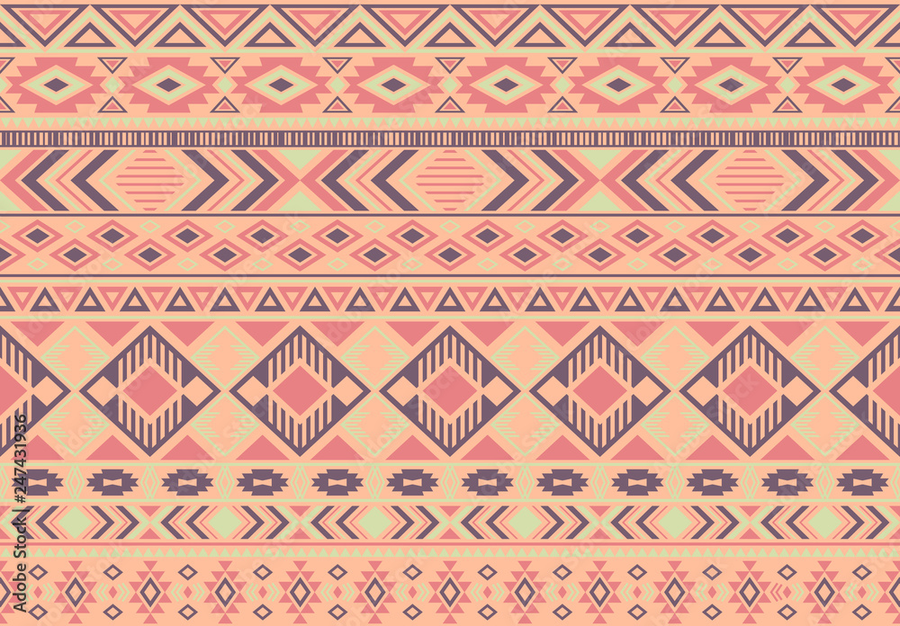 Indian pattern tribal ethnic motifs geometric seamless vector background. Rich indian tribal motifs clothing fabric textile print traditional design with triangle and rhombus shapes.