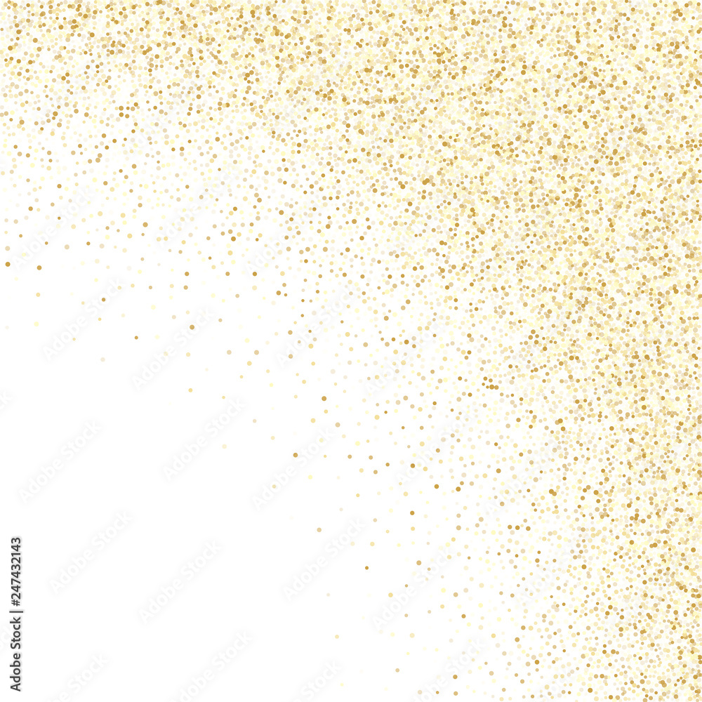Gold sparkles glitter dust metallic confetti on white vector background. Gold sparkles glitter dust metallic confetti on white vector background.