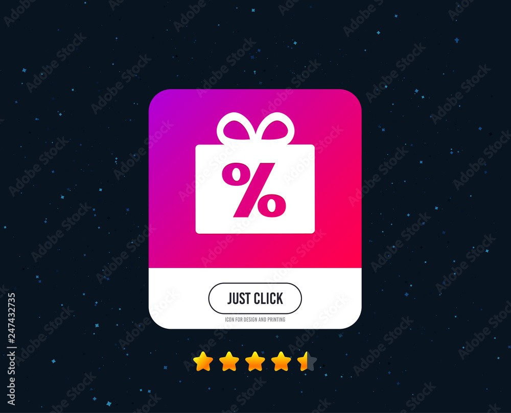 Gift box sign discount icon. Present symbol. Web or internet icon design. Rating stars. Just click button. Vector Gift box sign discount icon. Present symbol. Web or internet icon design. Rating stars. Just click button. Vector