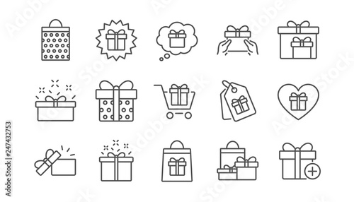 Gift line icons. Present  Special offer and Sale. Shopping linear icon set.  Vector