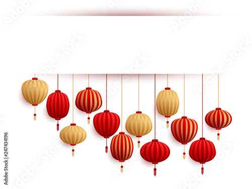 Chinese lanterns New Year card template.