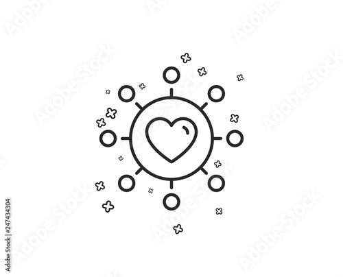 Love dating line icon. Relationships network sign. Valentines day or Heart symbol. Geometric shapes. Random cross elements. Linear Dating network icon design. Vector