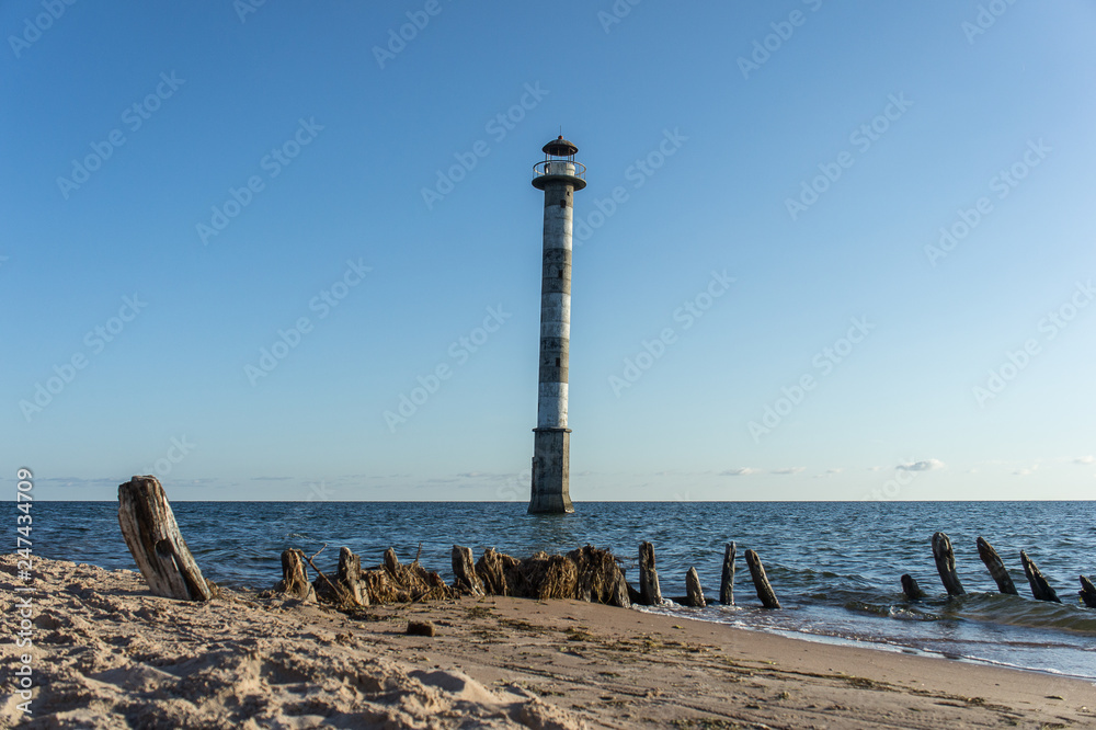 Skew lighthouse in the Baltic Sea. Kiipsaar, Harilaid, Saaremaa, Estonia, Europe.