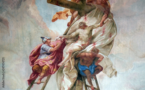 Deposition from the Cross, fresco on the ceiling of the Maria Vesperbild Church in Ziemetshausen, Germany 