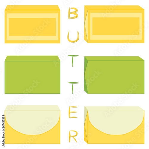 Illustration on theme big colored set different types creamy butter