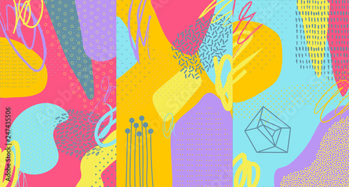 Creative doodle art header with different shapes and textures. Collage. Vector © sobakapavlova