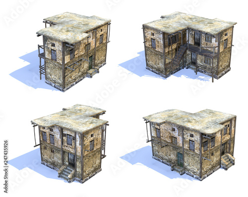 Set of 3d-renders of old afghan house photo