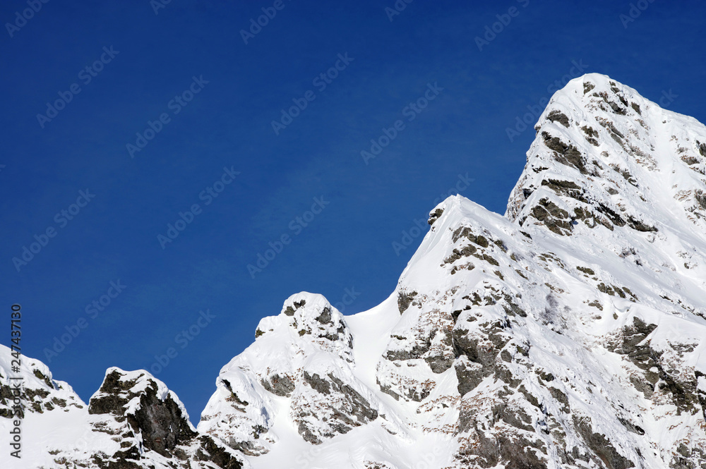 Beautiful snow-capped mountains. Alpine landscape in the mountains