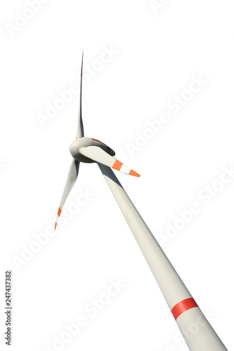 Wind turbine aerial view isolated on white background