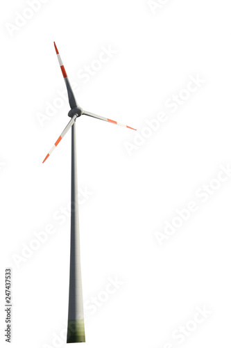 Wind turbine aerial view isolated on white background